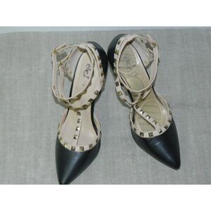 RUE 21 ETC Pointed Stiletto‎ STRAPPY Heels Black Tan Studded Size 8/9